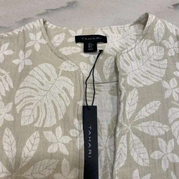 Tahari Jacket size Small Linen Cotten Blend Tan White NWT - Picture 2 of 9